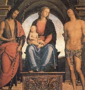 Pietro vannucci called IL perugino The Madonna and the Nino enthroned, with the Holy Juan the Baptist and Sebastian
